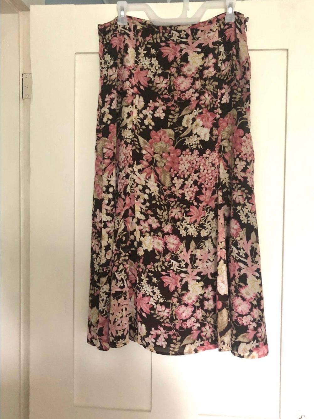 Liz Claiborne chiffon brown A-Line Skirt with Pink Floral Print